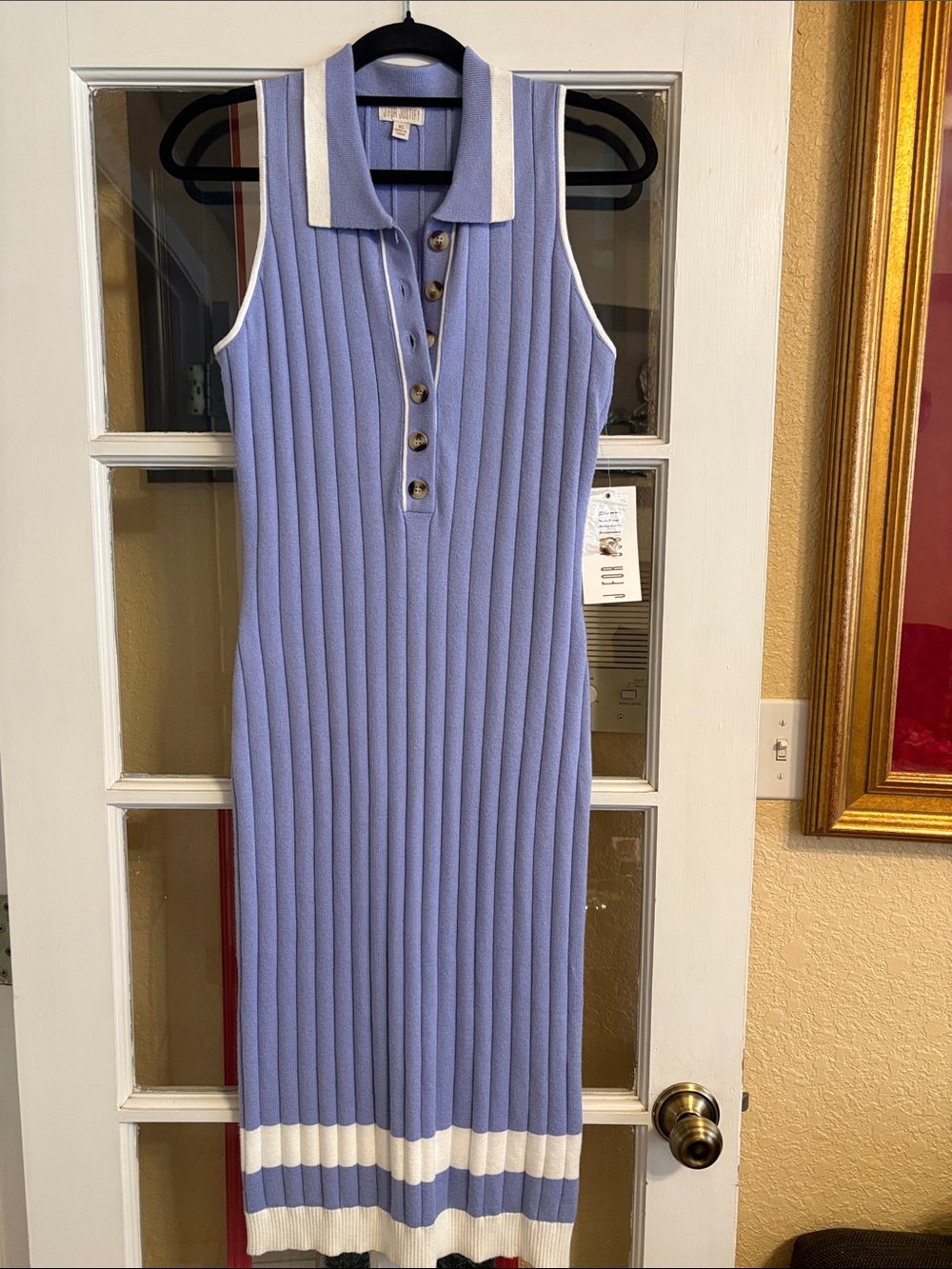 J for Justify Lavender Sleeveless Ribbed Polo Midi Dress with White Trim